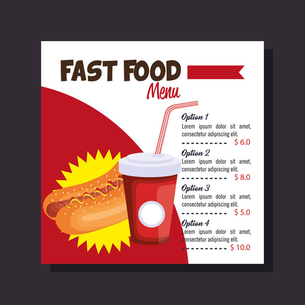 köstliche Hot Dog Fast Food Restaurant Speisekarte - Vektor, Bild