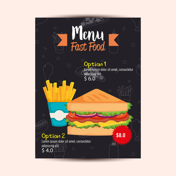 おいしいサンドイッチ ファーストフードのレストラン メニュー カード - ベクター画像