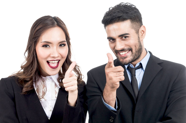 Empresário empresária mulher de negócios aponta o dedo para você isolado em branco
 - Foto, Imagem