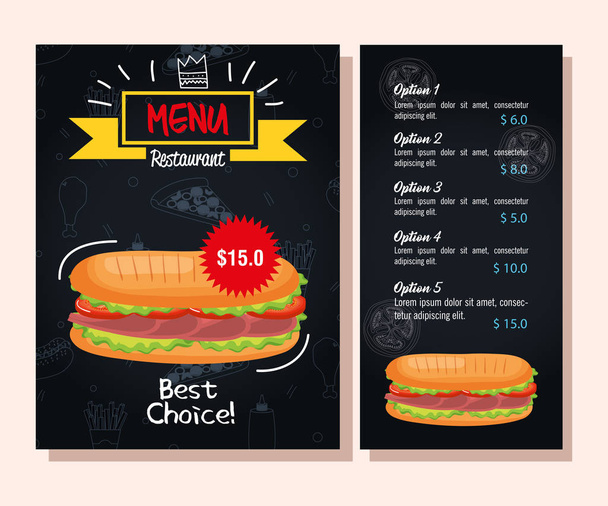 delicious sandwich fast food restaurant menu card - Vector, Image