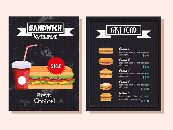 delicious fast food restaurant menu card - Vector, Image