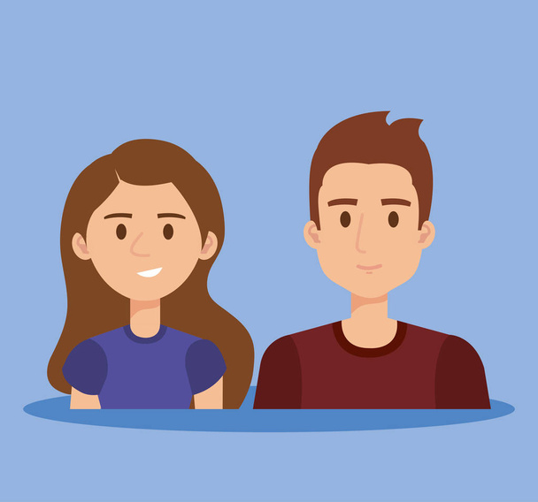 fiatal pár avatars karakterek vektor illusztráció tervezés - Vektor, kép