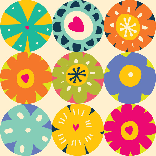 Cute flowers polka dot. Seamless pattern. - Vector, Image