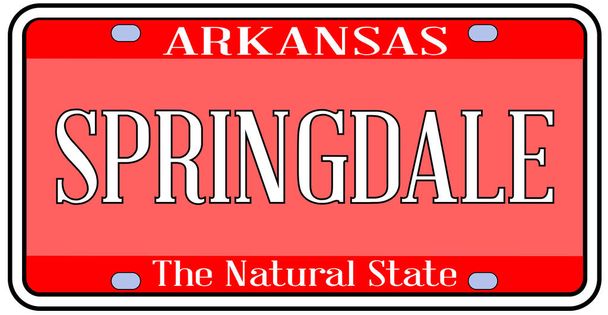 Placa del estado de Arkansas en los colores de la bandera del estado con el texto de Springdale de la ciudad sobre un fondo blanco
 - Vector, imagen