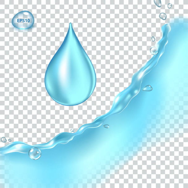 Transparent vector water splash and water drop on light background - Vector, Image