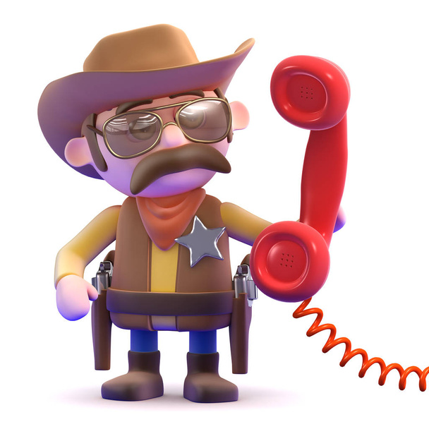 3d render of a cowboy sheriff holding a telephone handset - Photo, Image