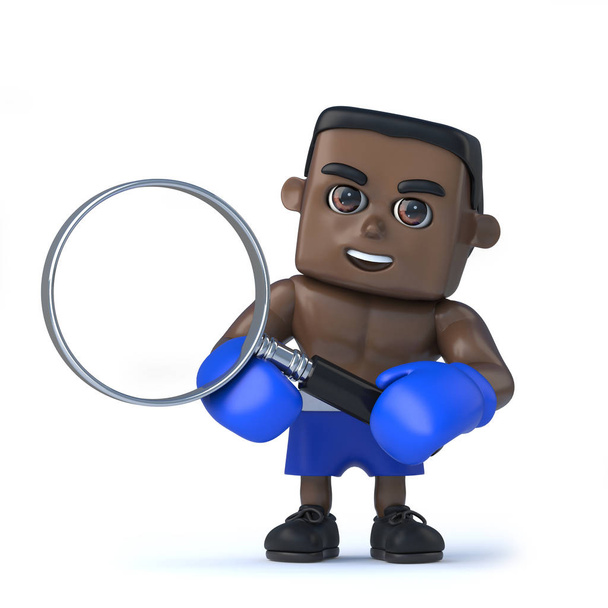 3D representación de un boxeador negro sosteniendo una lupa
 - Foto, Imagen