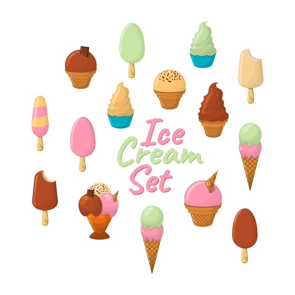 Sor Ice Cream rajzfilm ikonra. Nyári kehely logó és fagylaltozó címkéjét. Vektoros illusztráció. - Vektor, kép