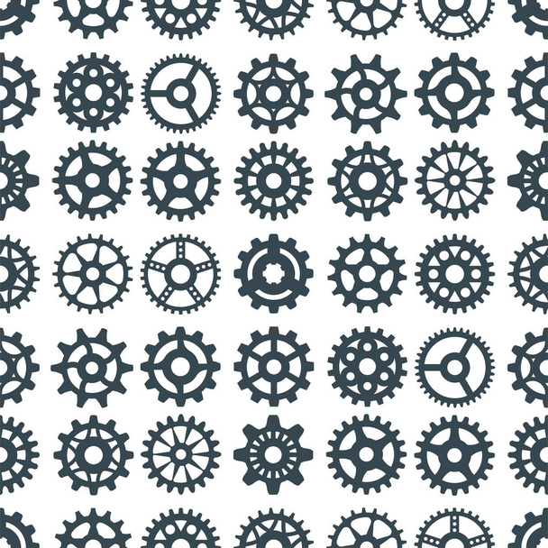 Vistuig vector illustratie mechanica gearing web ontwikkeling vorm work Kogge motor wiel apparatuur machines naadloze patroon achtergrond - Vector, afbeelding