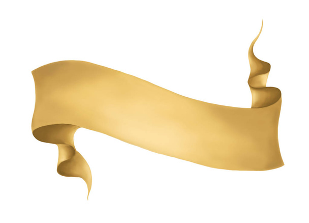 Золотой баннер ленты, глянцевая лента для текста, выделенного на белом фоне для Вашего дизайнерского проекта, Ручная иллюстрация
. - Фото, изображение