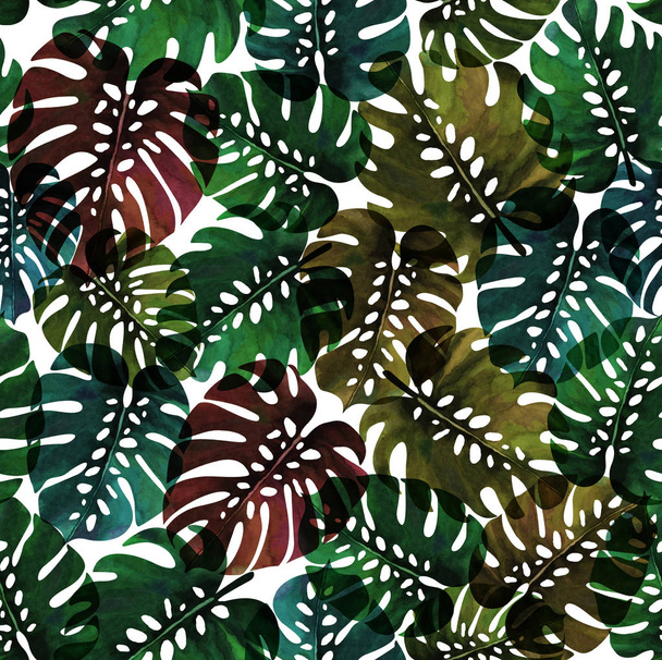 Palm φύλλα ακουαρέλας υφή επαναλάβετε σύγχρονο μοτίβο - Φωτογραφία, εικόνα