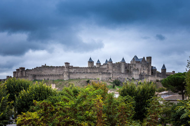 Чудова панорама Старого міста фортеця Carcassone замку, Франції - Фото, зображення