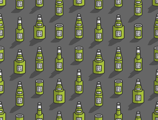 等尺性のビール瓶とのシームレスなパターン。線のスタイル。黒の背景に分離 - ベクター画像