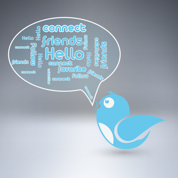 Blue bird with speech bubble. Vector illustration. - Vector, Image