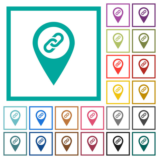 GPS kaart locatie bijlage egale kleur pictogrammen met Kwadrant frames op witte achtergrond - Vector, afbeelding
