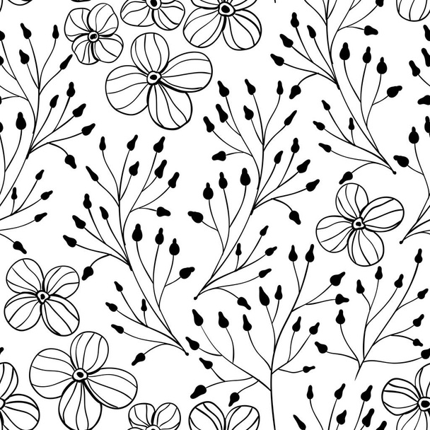 Seamless pattern made of flowers and leaves drawn in doodle style.Element for design. - Vektor, Bild