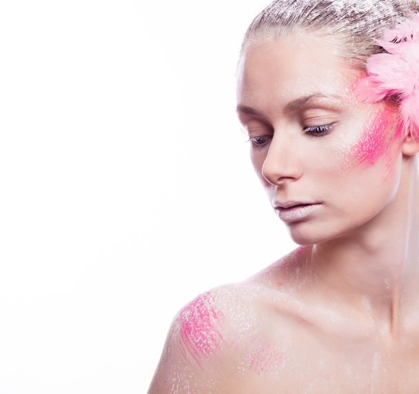 blond fashion woman with pink face art - Valokuva, kuva