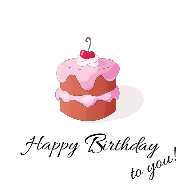 Buon compleanno a te! Illustrazione isolata vettoriale con torta su sfondo bianco. Biglietto d'auguri
 - Vettoriali, immagini