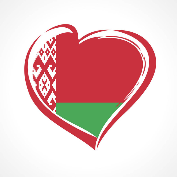 Αγάπη Λευκορωσία έμβλημα, ημέρα ανεξαρτησίας πανό με την καρδιά στο χρώμα της εθνικής σημαίας. Εθνική εορτή στη Λευκορωσία 3 του Ιουλίου διάνυσμα Ευχητήρια κάρτα. Γιορτάζοντας Λευκορωσίας 27 χρόνια επέτειο της ανεξαρτησίας - Διάνυσμα, εικόνα