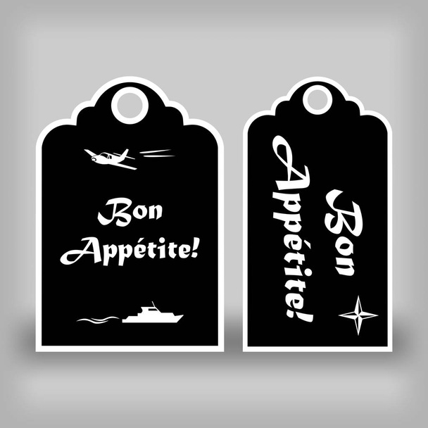 Twee zwarte labels Bon appetit - Vector, afbeelding