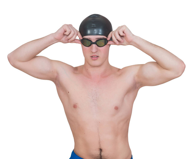 jovem nadador no fundo branco
 - Foto, Imagem
