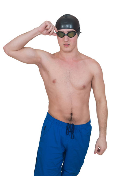 Nuori uimari valkoisella taustalla
 - Valokuva, kuva