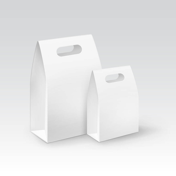 Διανυσματικά λευκό κενό χαρτόνι ορθογώνιο Πάρτε μακριά λαβή μεσημεριανό κουτιά συσκευασίας για σάντουιτς, τροφίμων, δώρο, άλλα προϊόντα Mock up εσωτερικη απομονωμένη σε λευκό φόντο - Διάνυσμα, εικόνα
