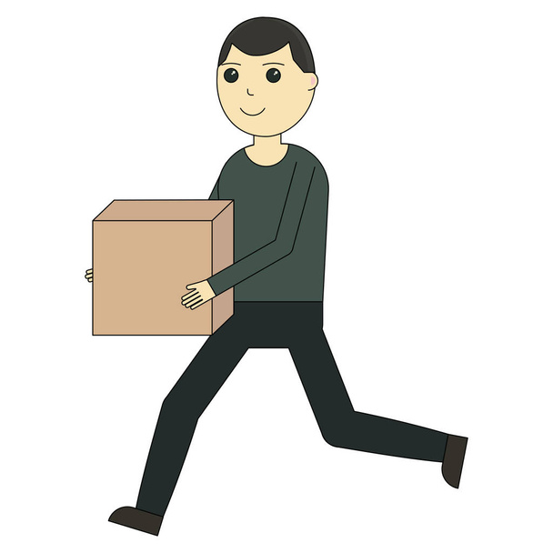 A megszabadító fut a doboz. Karikatúra karakter- és szállítási szolgáltatás elszigetelt fehér background - Vektor, kép
