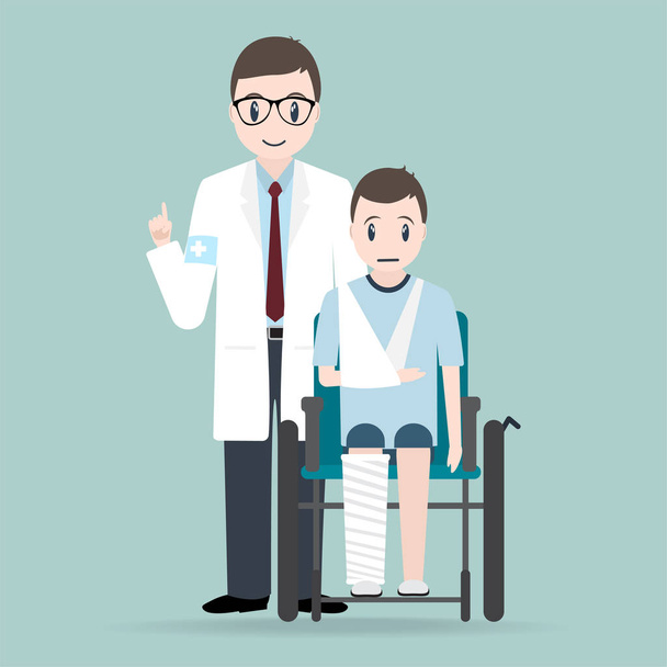 Medico e uomo infortunio in benda e sedia a rotelle icon.Medical segno icona
 - Vettoriali, immagini