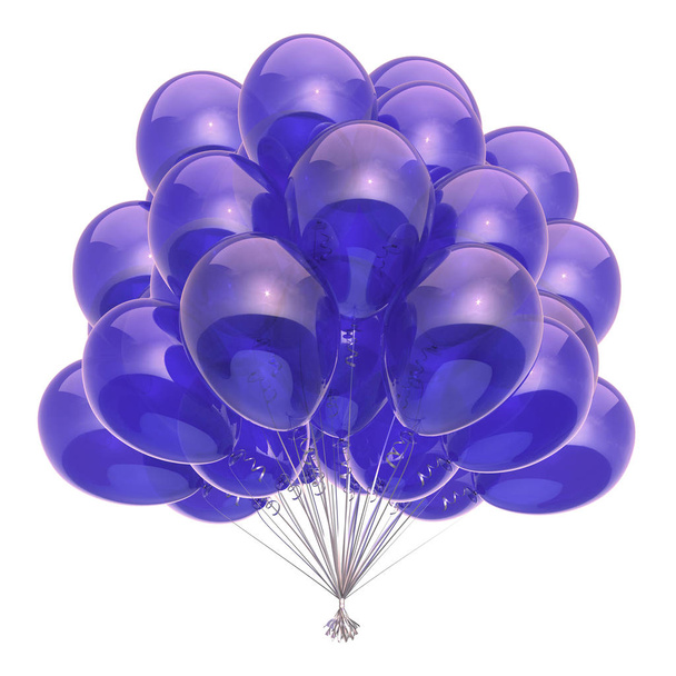blue balloons party decoration glossy. helium balloon bunch translucent. Birthday, holiday, anniversary celebration symbol. 3d illustration - Fotoğraf, Görsel