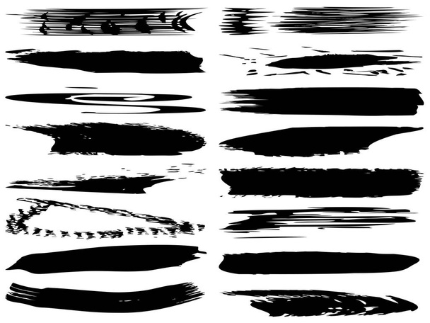 Vector collection of artistic grungy black paint hand made creative brush stroke set isolated on white background. A group of abstract grunge sketches for design education or graphic art decoration - Vector, Image
