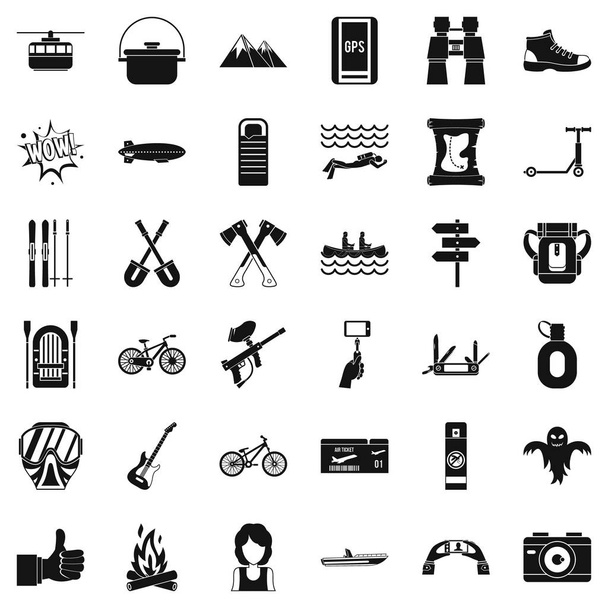 Camping adventure icons set, simple style - Vector, Image