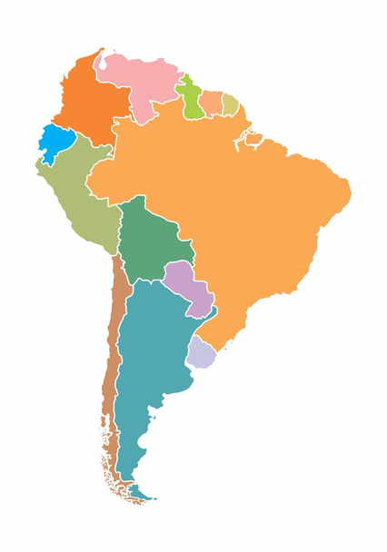 A színes Térkép Dél-Amerika fehér háttér - Vektor, kép