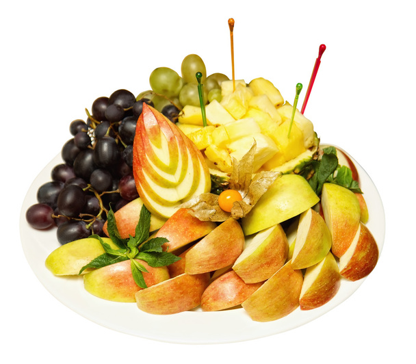 dojrzałe owoce tropikalne i plastry i szkła z sokiem - Zdjęcie, obraz
