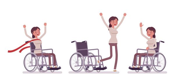 肯定的な感情で若い女性の車椅子ユーザー - ベクター画像