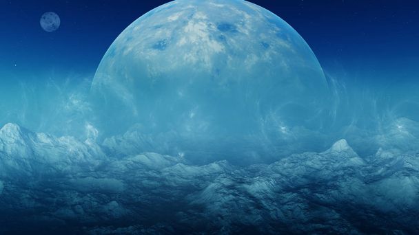 3D gerenderte Weltraumkunst: Alien Planet - eine Fantasielandschaft - Foto, Bild