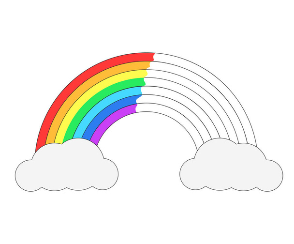 Colorful rainbow or color spectrum with clouds flat icon for apps and websites  - Vector, Image
