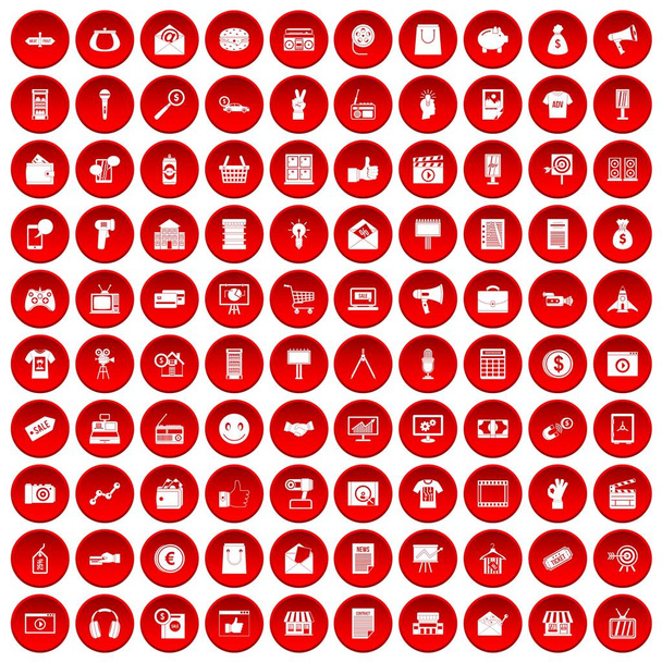 100 marketing icons set red - Vektör, Görsel
