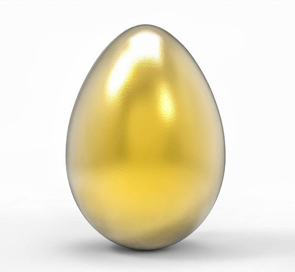 Большое золотое яйцо изолировано на белом фоне. Пасхальный праздник. 3D иллюстрация
 - Фото, изображение