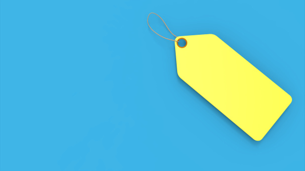 Κενό κίτρινο τιμή tag σε μπλε φόντο και χώρο για το κείμενο. 3D απεικόνιση - Φωτογραφία, εικόνα