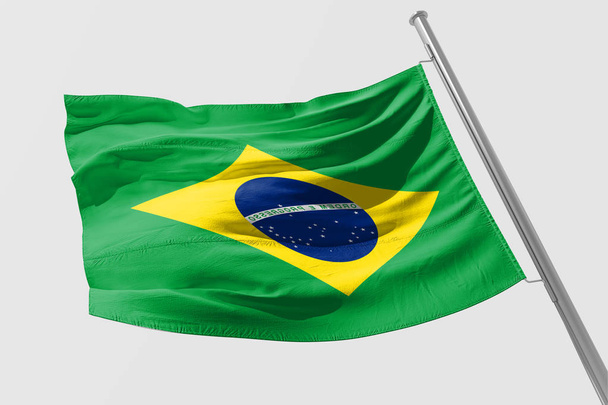 Isolated Brazil Flag waving, 3D Realistic Brazilian Flag Rendered - Foto, Imagen