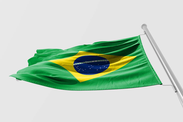Isolated Brazil Flag waving, 3D Realistic Brazilian Flag Rendered - 写真・画像