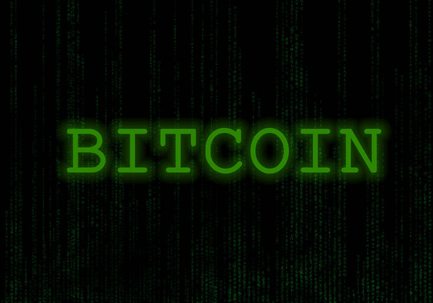 Binary code black and green background with digits on screen Concept of digital age. Bitcoin. Blockchain. - Photo, Image