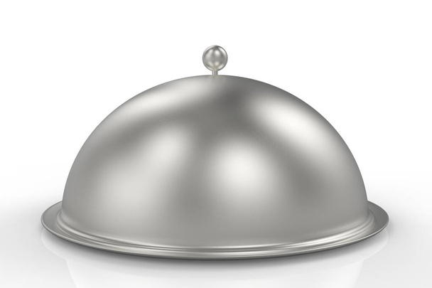 Zilveren Restaurant Cloche geïsoleerd op een witte achtergrond. 3D illustratie - Foto, afbeelding