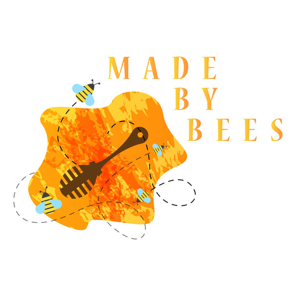 Bee en zoete honing, vector afbeelding, flat design - Vector, afbeelding