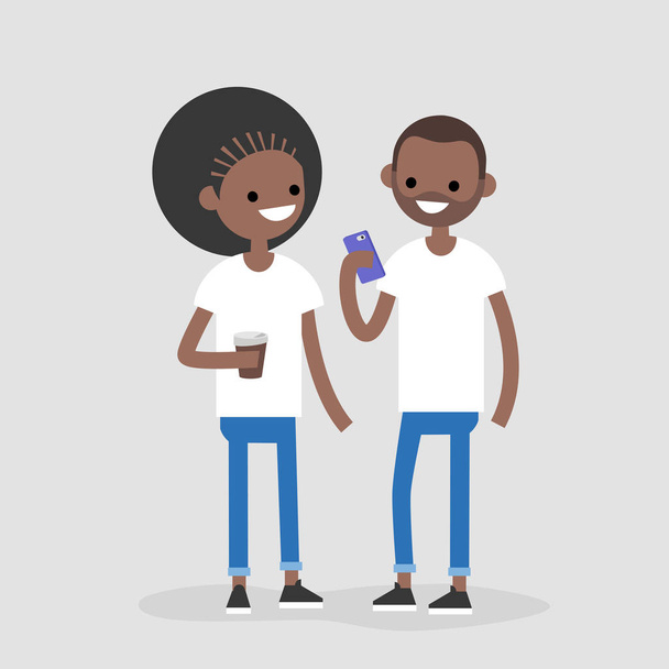 Un par de jóvenes afroamericanos adultos. Relaciones / ilustración plana vector editable, clip art
 - Vector, imagen