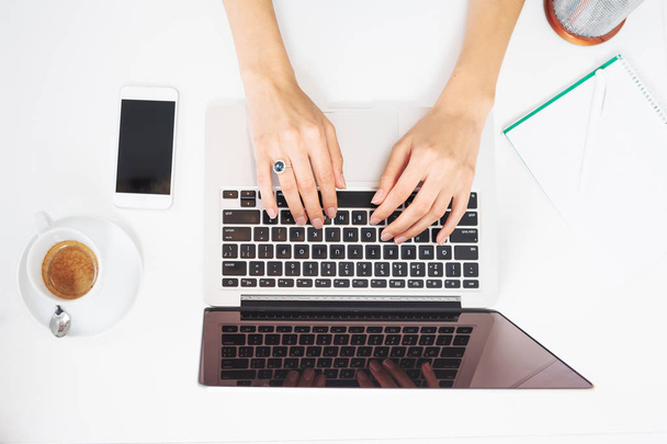 Female hands working on laptop - Foto, imagen