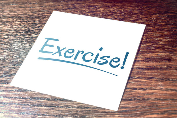 Exercise Sticky Note On Paper Lying On Wooden Cupboard - Photo, Image