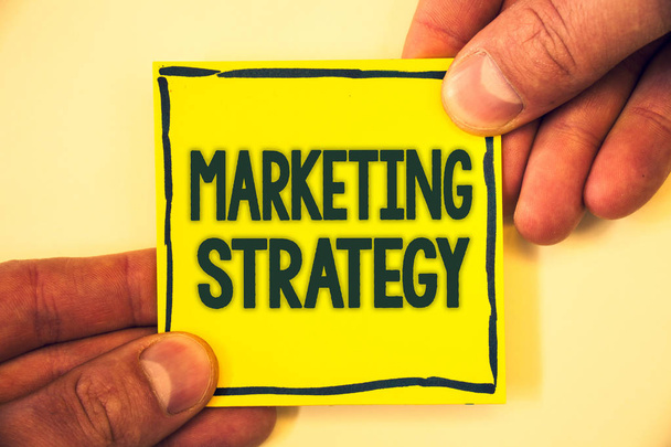 Conceptual hand writing showing Marketing Strategy. Business photo text Plan Formula Creativity Research Organization Grizzled background retain black outskirts page show some words - Photo, Image