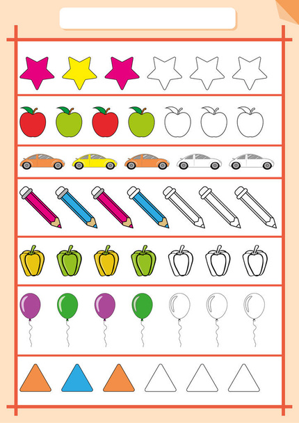 Color and Complete the pattern, Worksheet for kids - Vector, Image